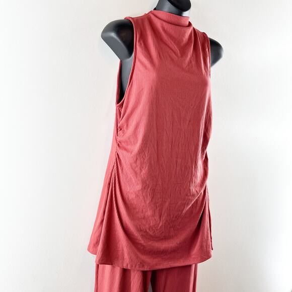 En Elly Anthropologie 2 Piece Ribbed High Neck Top & Flare Pants Red Medium - Picture 10 of 10